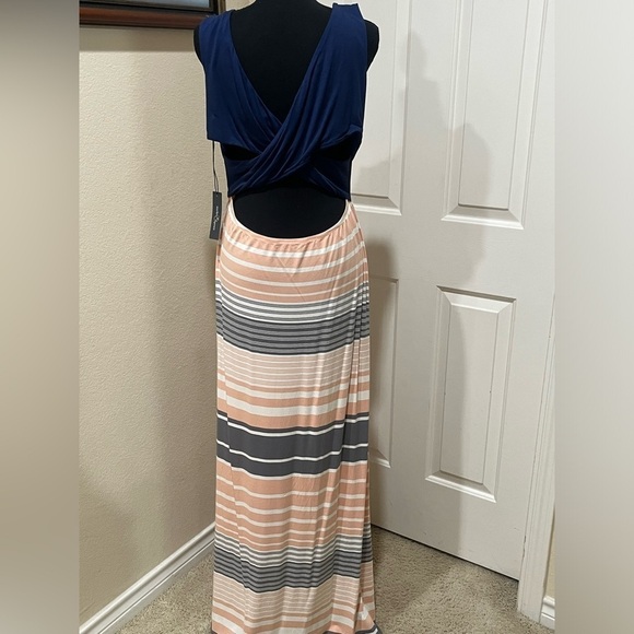 MARKET SPRUCE Blue Top Striped Skirt Maxi Dress Sz XXL Cute Back Elastic Waist - Picture 3 of 9